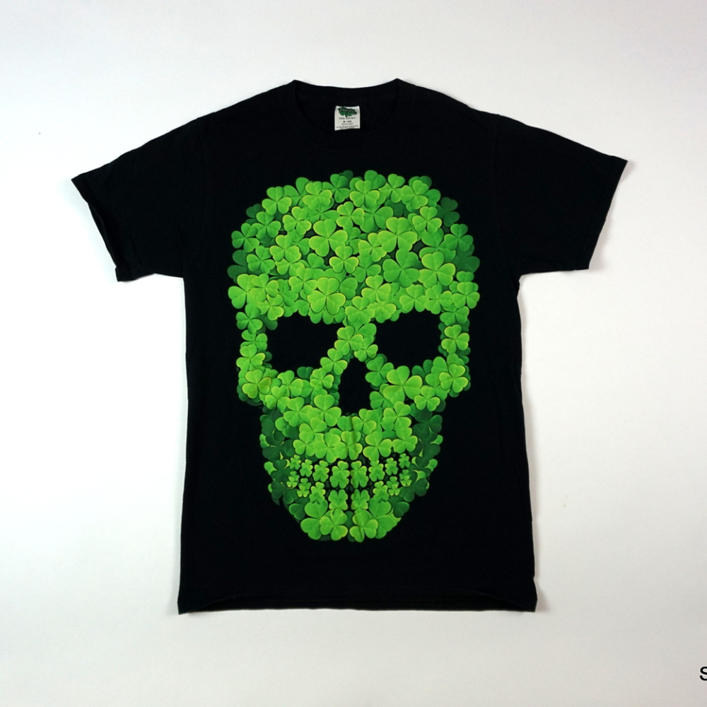 Lucky Clover Skull T-Shirt St Patricks Day Small